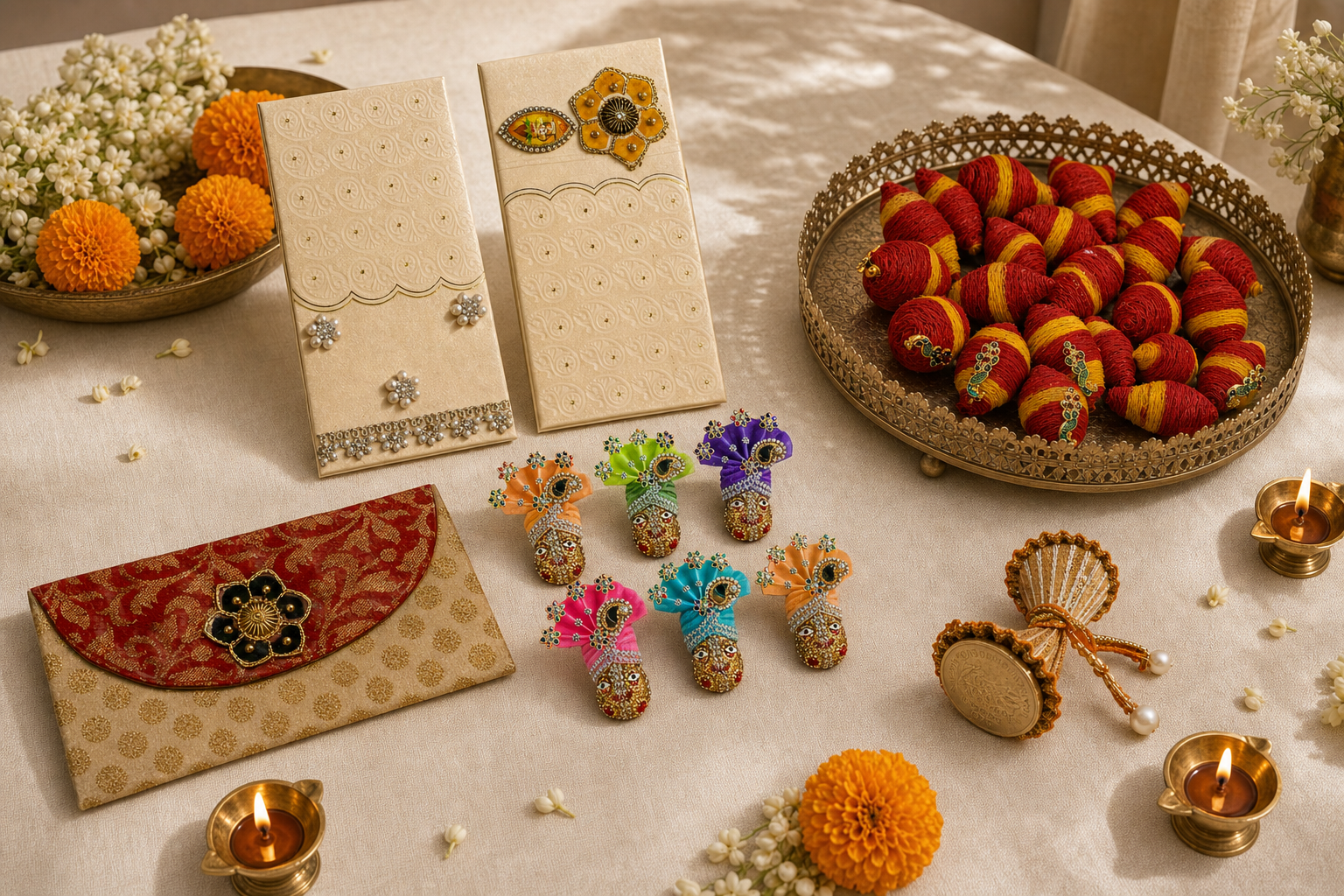 Kanta Curators festive gifting collection arranged on a cream table